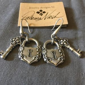Patricia Nash Silver lock and key drop earrings